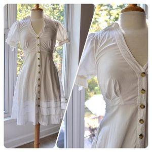 White Button Up Puff Sleeve Dress